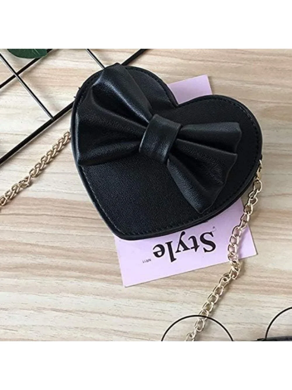 Cute Heart-Shaped Mini Coin Purse with Bowknot - Crossbody Handbag Wallet for